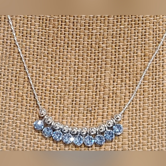 I AM SILVER PLATED CRYSTALS BY SWAROVSKI DANGLE BLUE ADJUSTABLE NECKLACE - Picture 7 of 16
